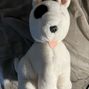 Vtg 1987 Dakin Bull Terrier Plush Dog 8" All White W/ Black Bulls Eye realistic